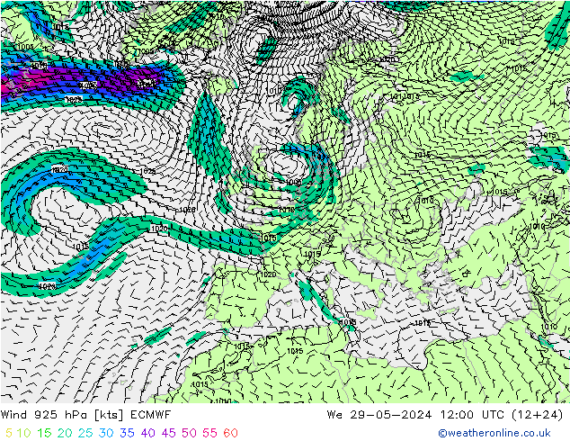 Vent 925 hPa ECMWF mer 29.05.2024 12 UTC