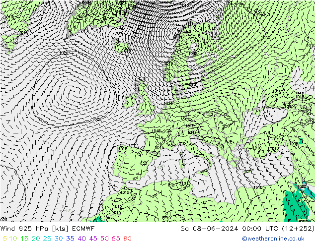 ветер 925 гПа ECMWF сб 08.06.2024 00 UTC