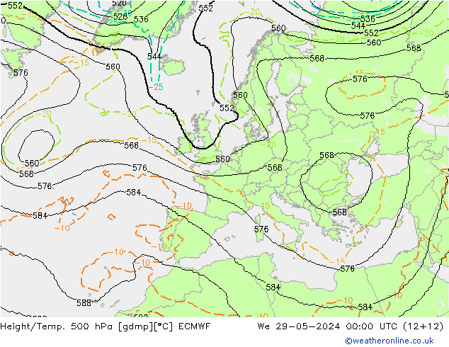 Height/Temp. 500 hPa ECMWF St 29.05.2024 00 UTC