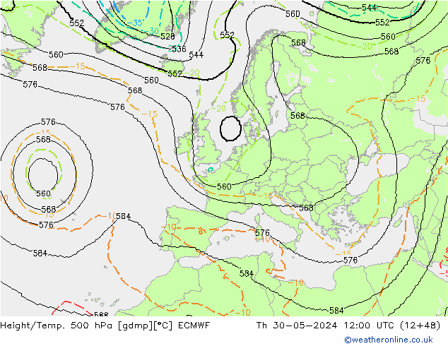 Height/Temp. 500 hPa ECMWF Th 30.05.2024 12 UTC