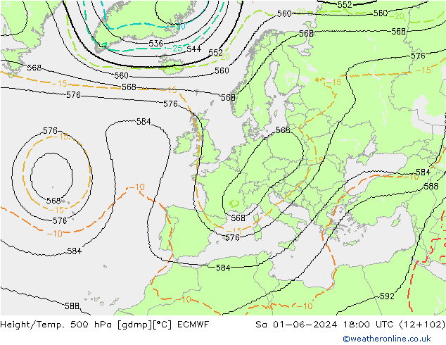 Yükseklik/Sıc. 500 hPa ECMWF Cts 01.06.2024 18 UTC