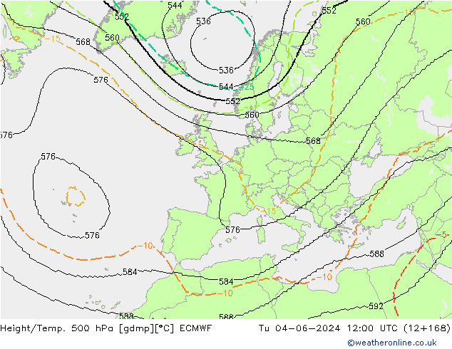 Height/Temp. 500 гПа ECMWF вт 04.06.2024 12 UTC