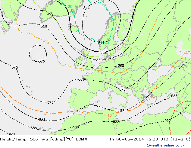 Hoogte/Temp. 500 hPa ECMWF do 06.06.2024 12 UTC