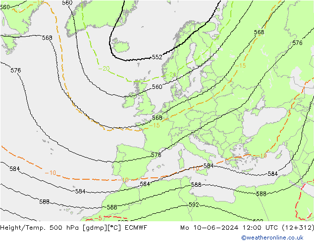 Height/Temp. 500 hPa ECMWF Mo 10.06.2024 12 UTC
