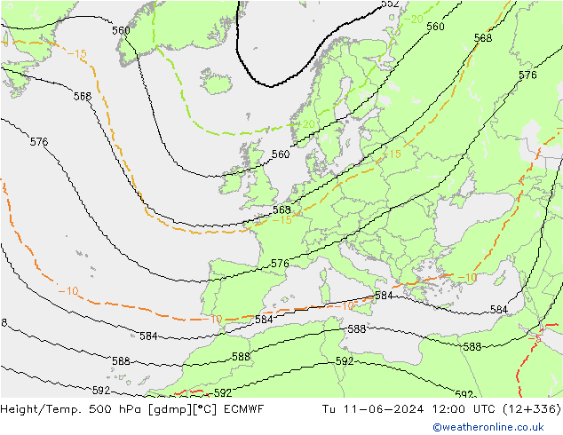 Height/Temp. 500 hPa ECMWF Út 11.06.2024 12 UTC