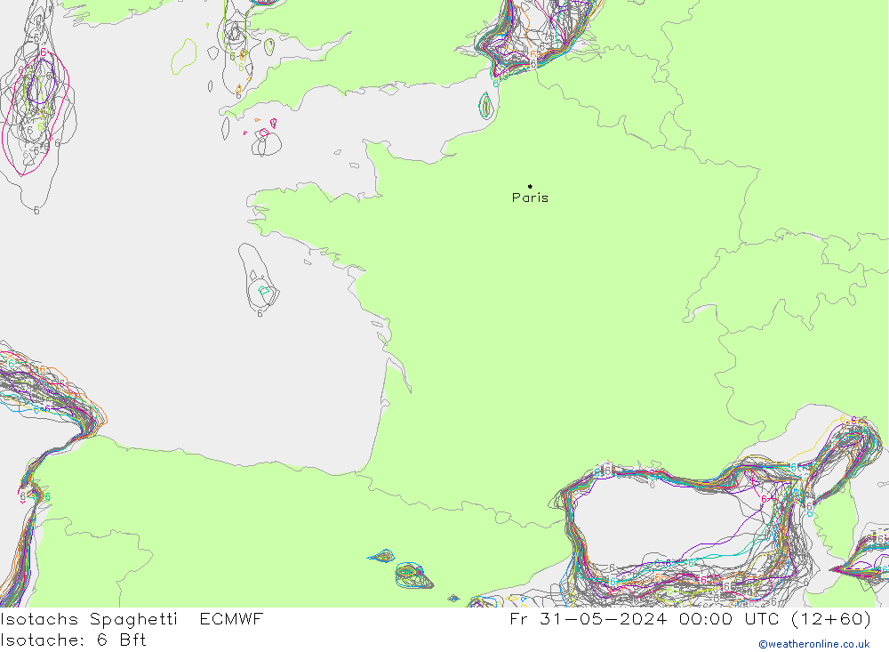 Isotachs Spaghetti ECMWF Fr 31.05.2024 00 UTC