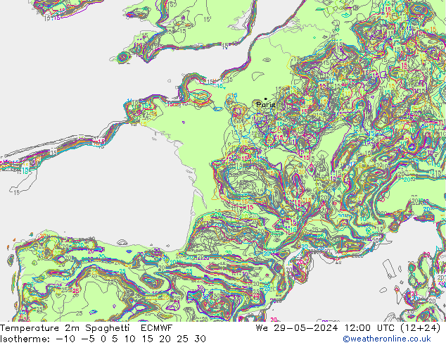 Temperaturkarte Spaghetti ECMWF Mi 29.05.2024 12 UTC