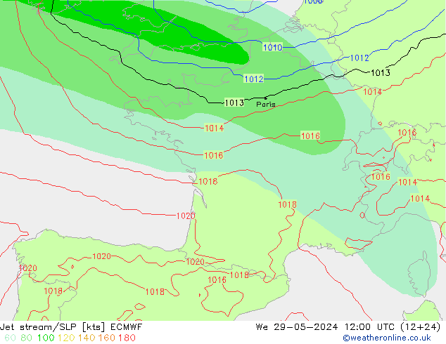 Prąd strumieniowy ECMWF śro. 29.05.2024 12 UTC