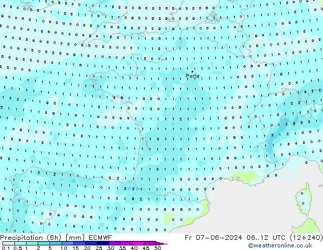 Precipitazione (6h) ECMWF ven 07.06.2024 12 UTC