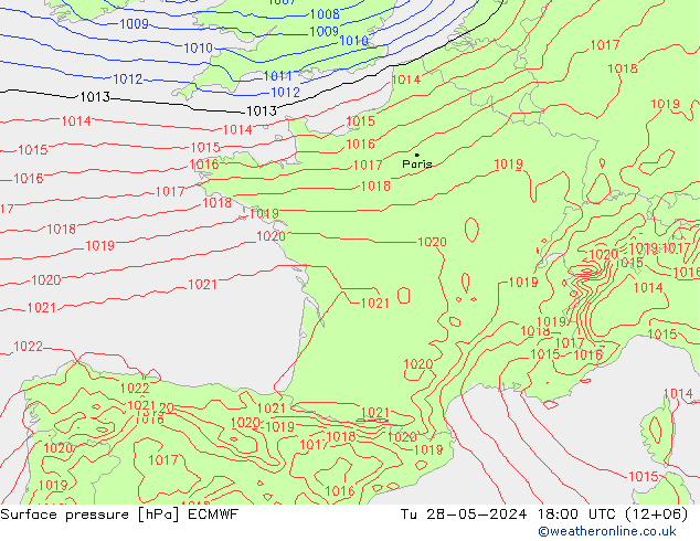 Bodendruck ECMWF Di 28.05.2024 18 UTC