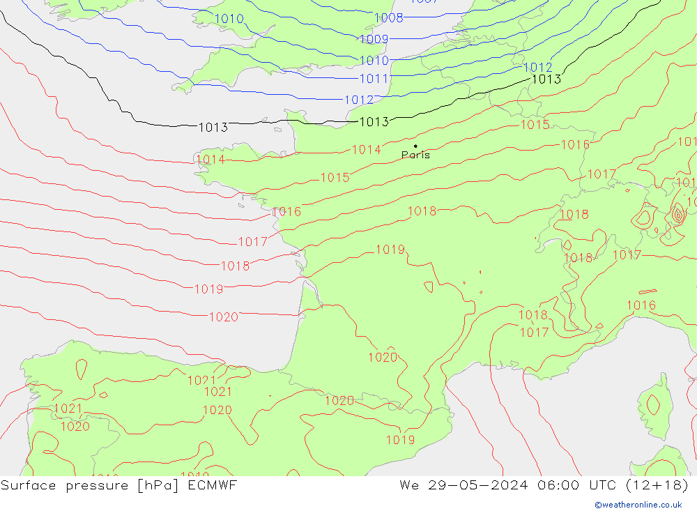 Surface pressure ECMWF We 29.05.2024 06 UTC