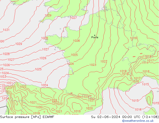 pression de l'air ECMWF dim 02.06.2024 00 UTC