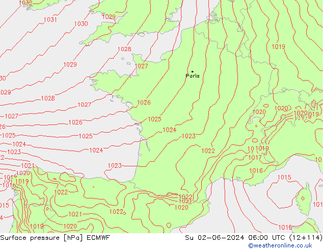 pressão do solo ECMWF Dom 02.06.2024 06 UTC