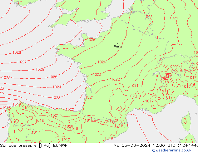 pressão do solo ECMWF Seg 03.06.2024 12 UTC