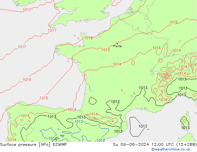 Surface pressure ECMWF Su 09.06.2024 12 UTC