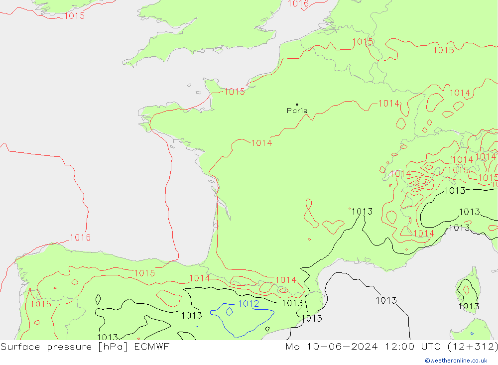 приземное давление ECMWF пн 10.06.2024 12 UTC