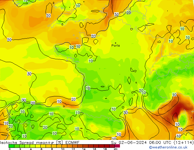 Isotachs Spread ECMWF Dom 02.06.2024 06 UTC