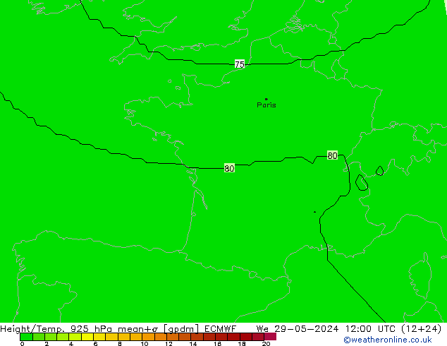 Height/Temp. 925 hPa ECMWF We 29.05.2024 12 UTC