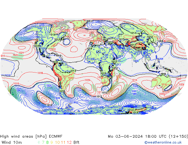 High wind areas ECMWF пн 03.06.2024 18 UTC