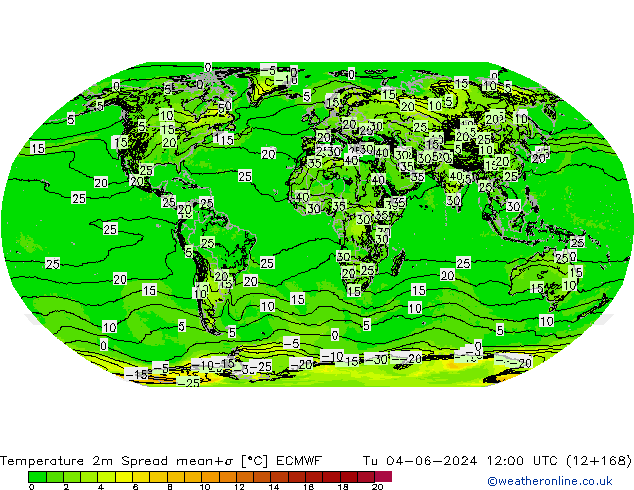 Sıcaklık Haritası 2m Spread ECMWF Sa 04.06.2024 12 UTC