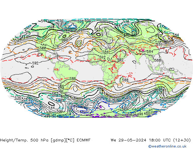 Height/Temp. 500 hPa ECMWF We 29.05.2024 18 UTC