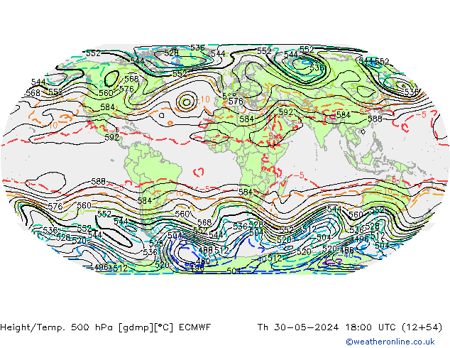 Geop./Temp. 500 hPa ECMWF jue 30.05.2024 18 UTC