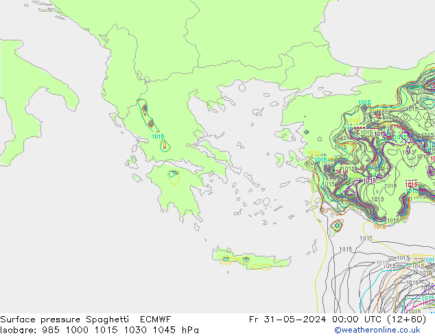 Luchtdruk op zeeniveau Spaghetti ECMWF vr 31.05.2024 00 UTC