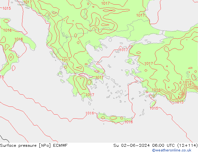 Atmosférický tlak ECMWF Ne 02.06.2024 06 UTC