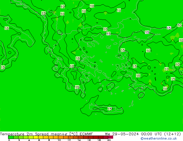 Temperatura 2m Spread ECMWF Qua 29.05.2024 00 UTC
