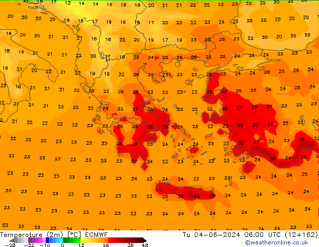 Temperatura (2m) ECMWF Ter 04.06.2024 06 UTC