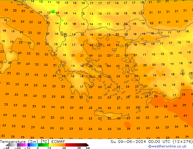 Temperatura (2m) ECMWF Dom 09.06.2024 00 UTC