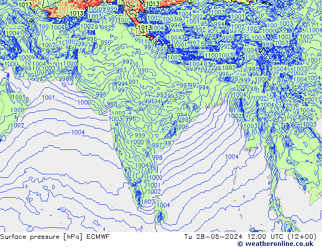 Bodendruck ECMWF Di 28.05.2024 12 UTC