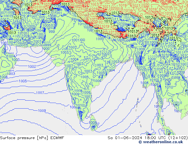 Surface pressure ECMWF Sa 01.06.2024 18 UTC