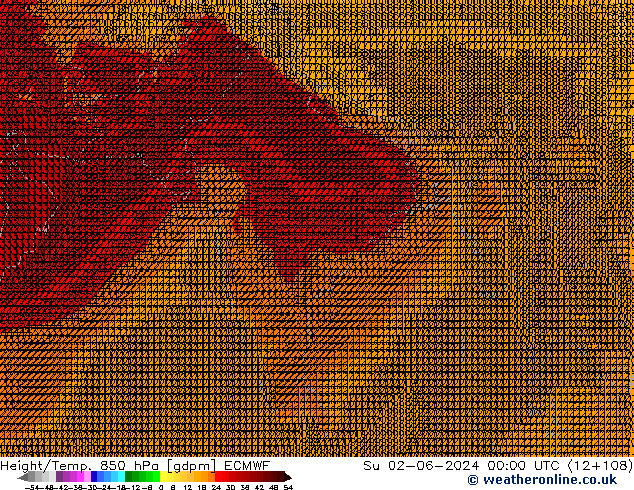 Height/Temp. 850 гПа ECMWF Вс 02.06.2024 00 UTC