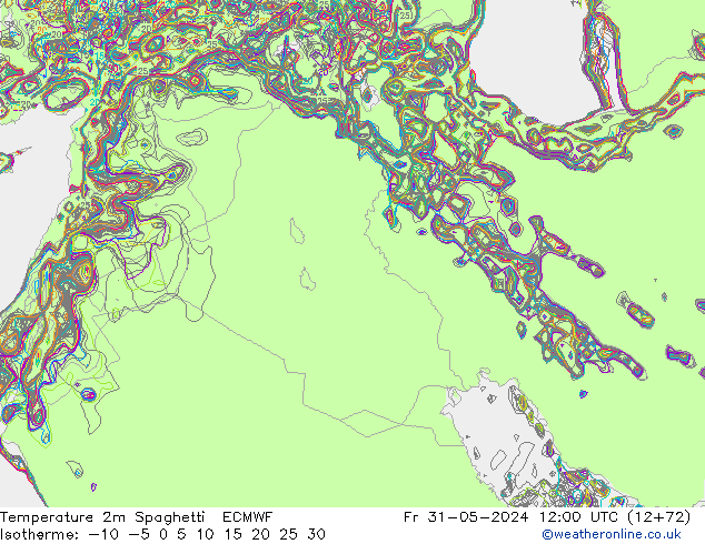 Temperatura 2m Spaghetti ECMWF vie 31.05.2024 12 UTC