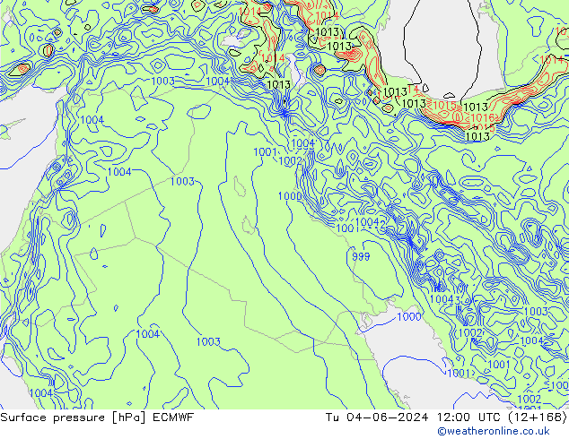 Surface pressure ECMWF Tu 04.06.2024 12 UTC