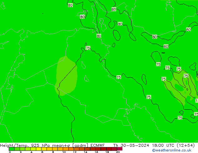 Geop./Temp. 925 hPa ECMWF jue 30.05.2024 18 UTC