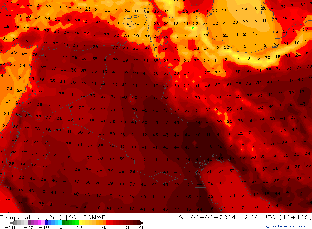 Temperatura (2m) ECMWF dom 02.06.2024 12 UTC