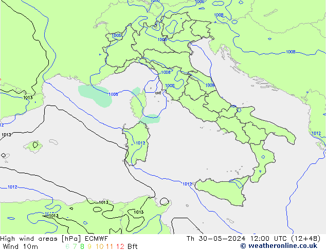 High wind areas ECMWF jeu 30.05.2024 12 UTC