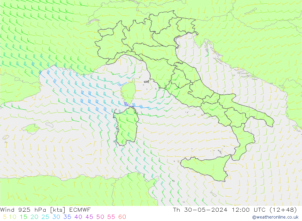 Wind 925 hPa ECMWF Th 30.05.2024 12 UTC