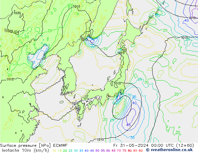 Isotachs (kph) ECMWF ven 31.05.2024 00 UTC