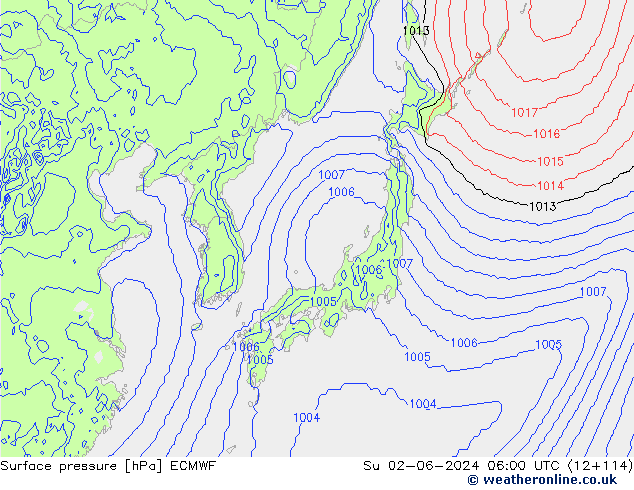 Surface pressure ECMWF Su 02.06.2024 06 UTC