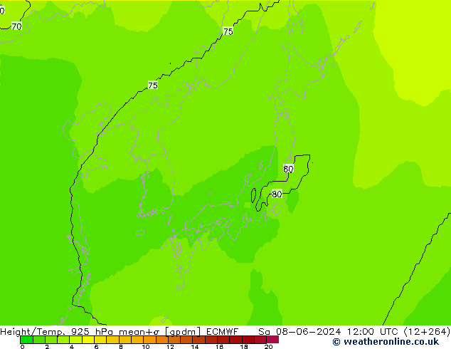 Yükseklik/Sıc. 925 hPa ECMWF Cts 08.06.2024 12 UTC