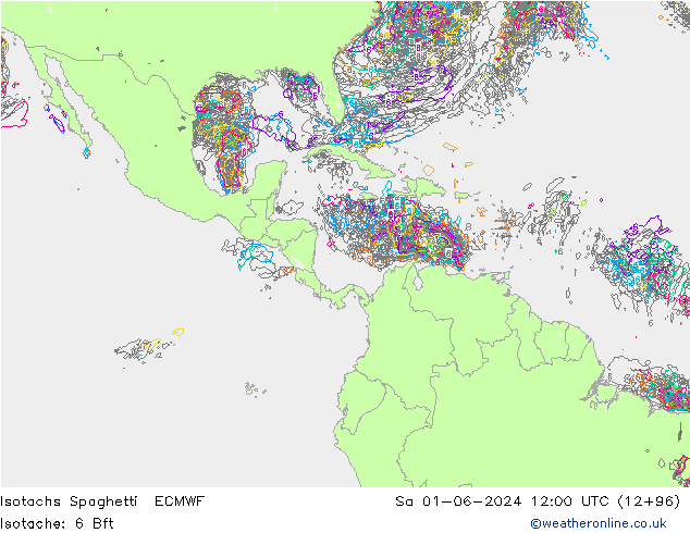 Isotachs Spaghetti ECMWF Sa 01.06.2024 12 UTC