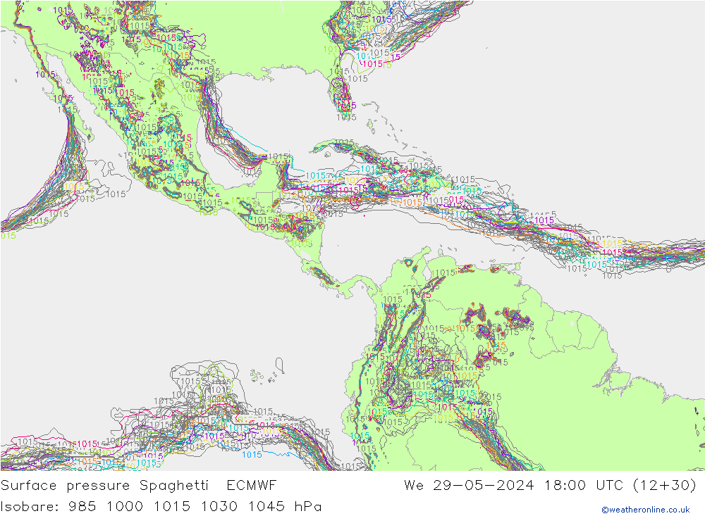 приземное давление Spaghetti ECMWF ср 29.05.2024 18 UTC