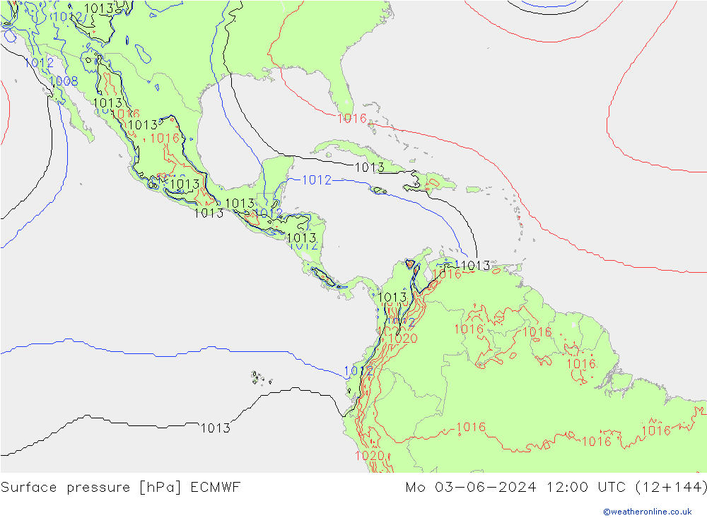 Bodendruck ECMWF Mo 03.06.2024 12 UTC