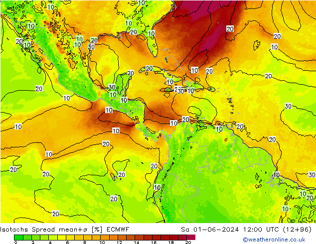 Izotacha Spread ECMWF so. 01.06.2024 12 UTC
