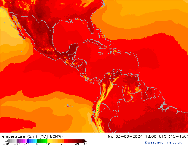 Temperature (2m) ECMWF Mo 03.06.2024 18 UTC