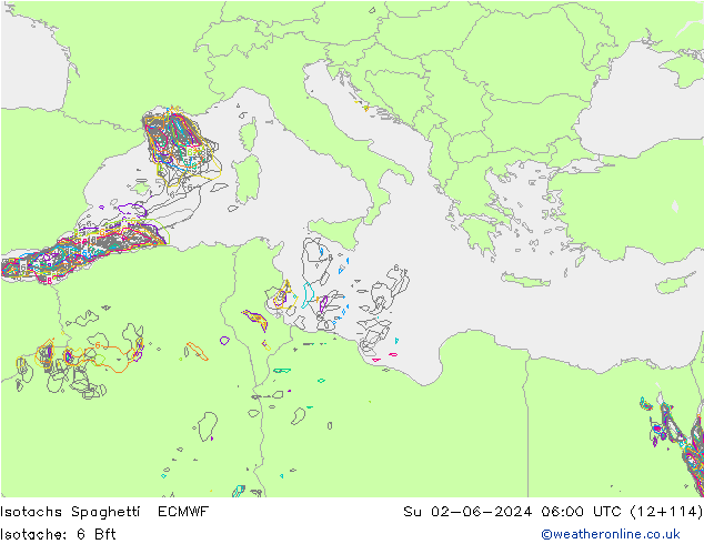 Eşrüzgar Hızları Spaghetti ECMWF Paz 02.06.2024 06 UTC