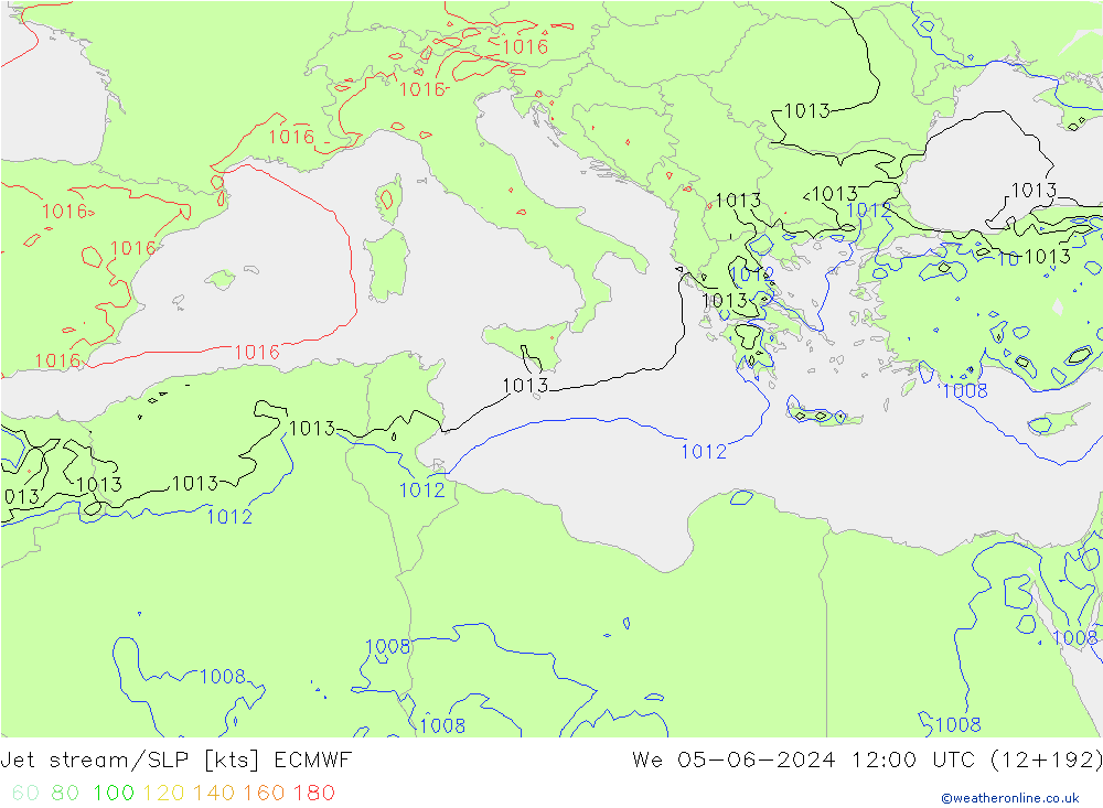 джет/приземное давление ECMWF ср 05.06.2024 12 UTC